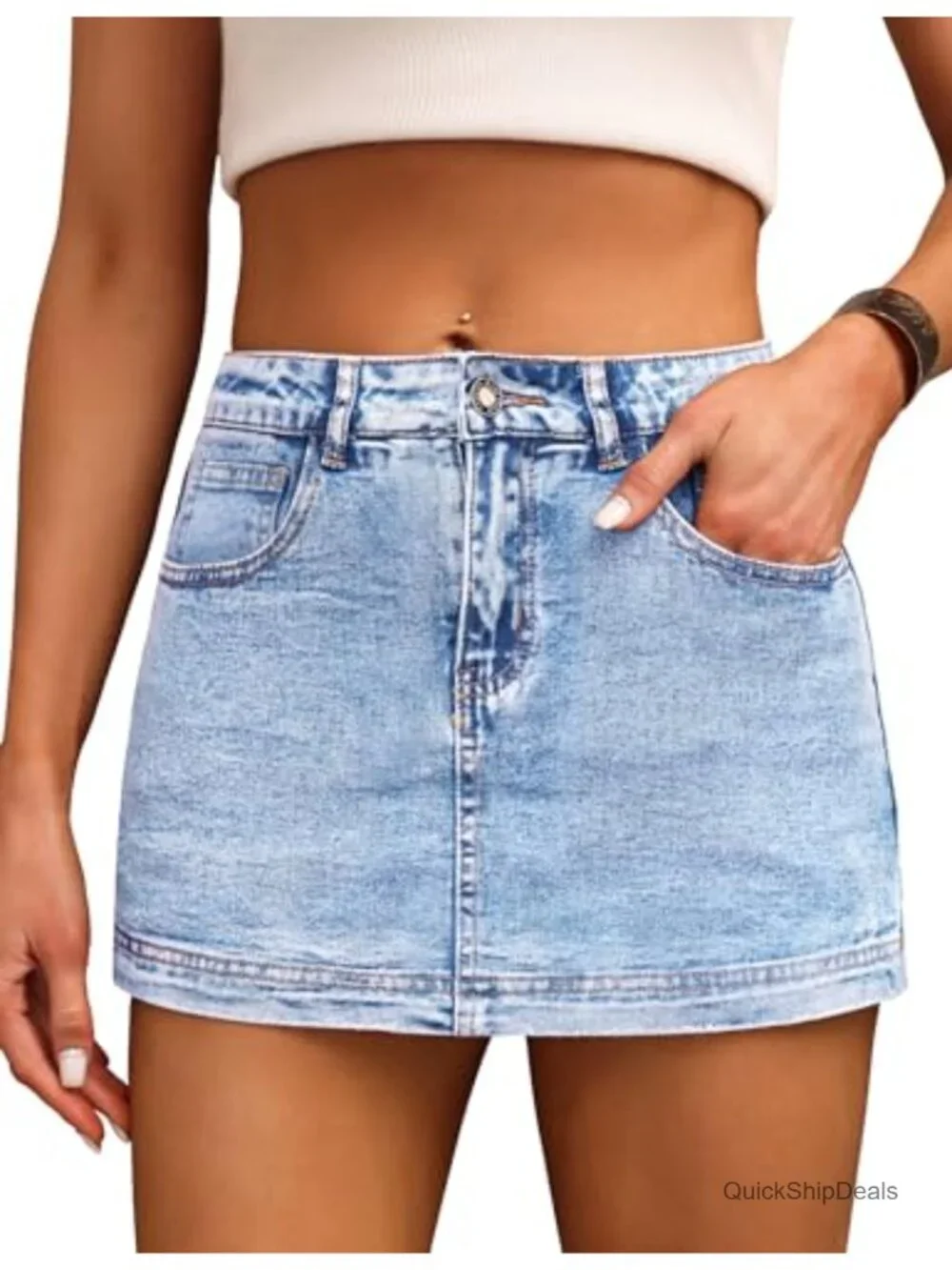 Women's High Waist Denim Skort Stretch Jean Skirt with Pockets